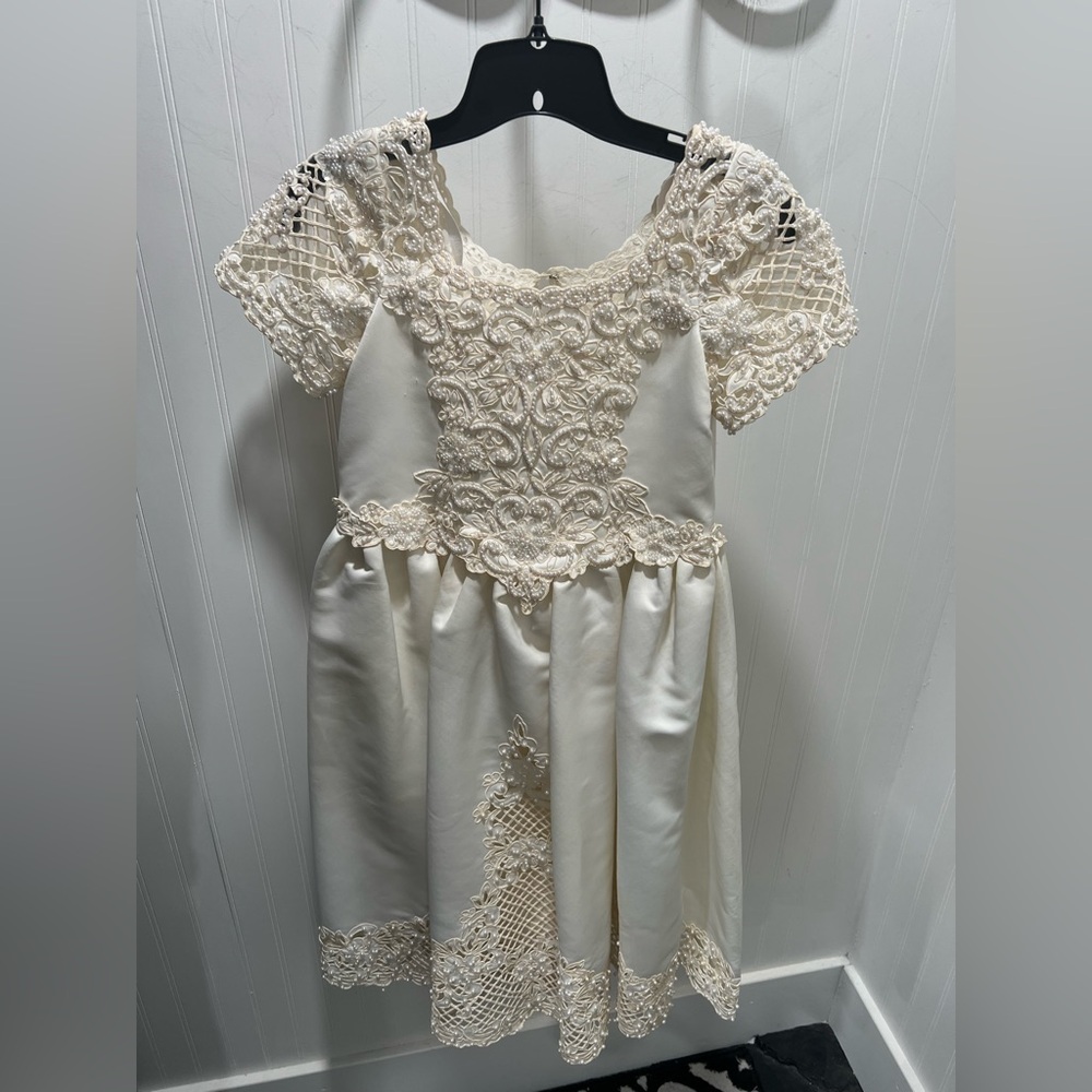 Girls Formal Cream Pleated Embellished Fancy Dress